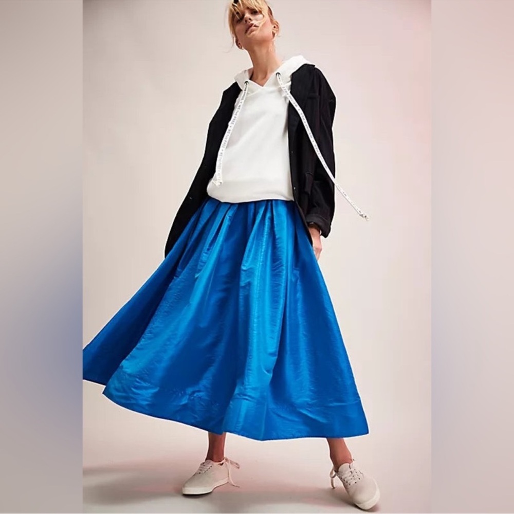Free People Vibrant Cobalt Blue Midi Skirt - Picture 2 of 6
